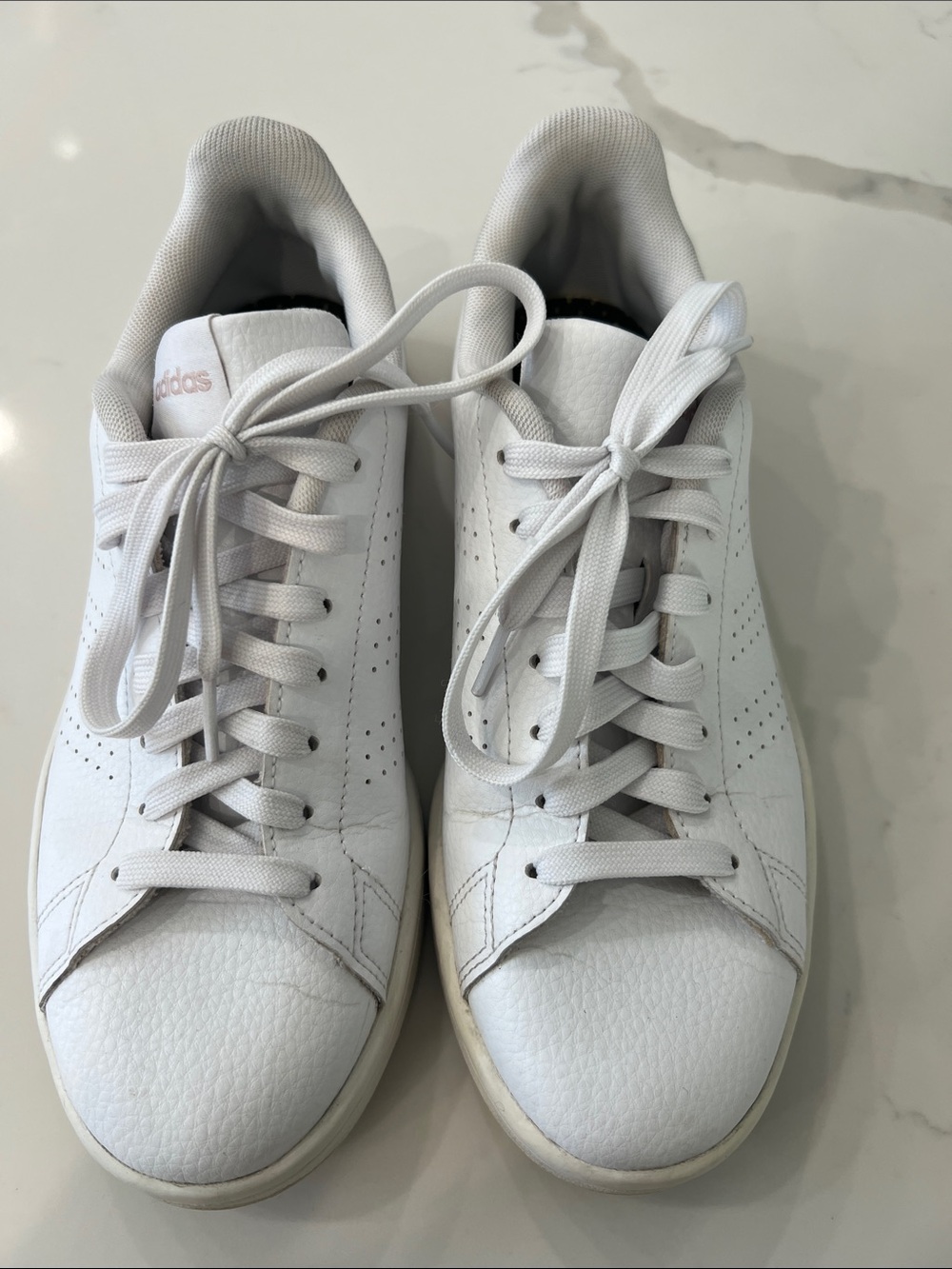 adidas White Low-Top Leather Sneakers with Subtle Perforation